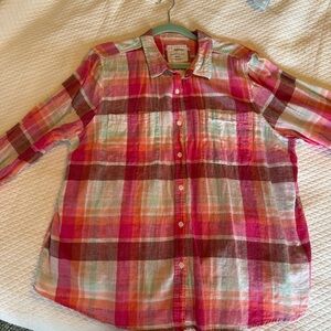 Sonoma Women's Plaid Button Down Shirt - Pink and Brown